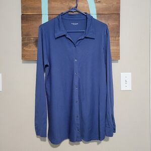 Eileen Fisher Blue Classic Collar Easy Minimalist Lightweight Cotton Shirt Large